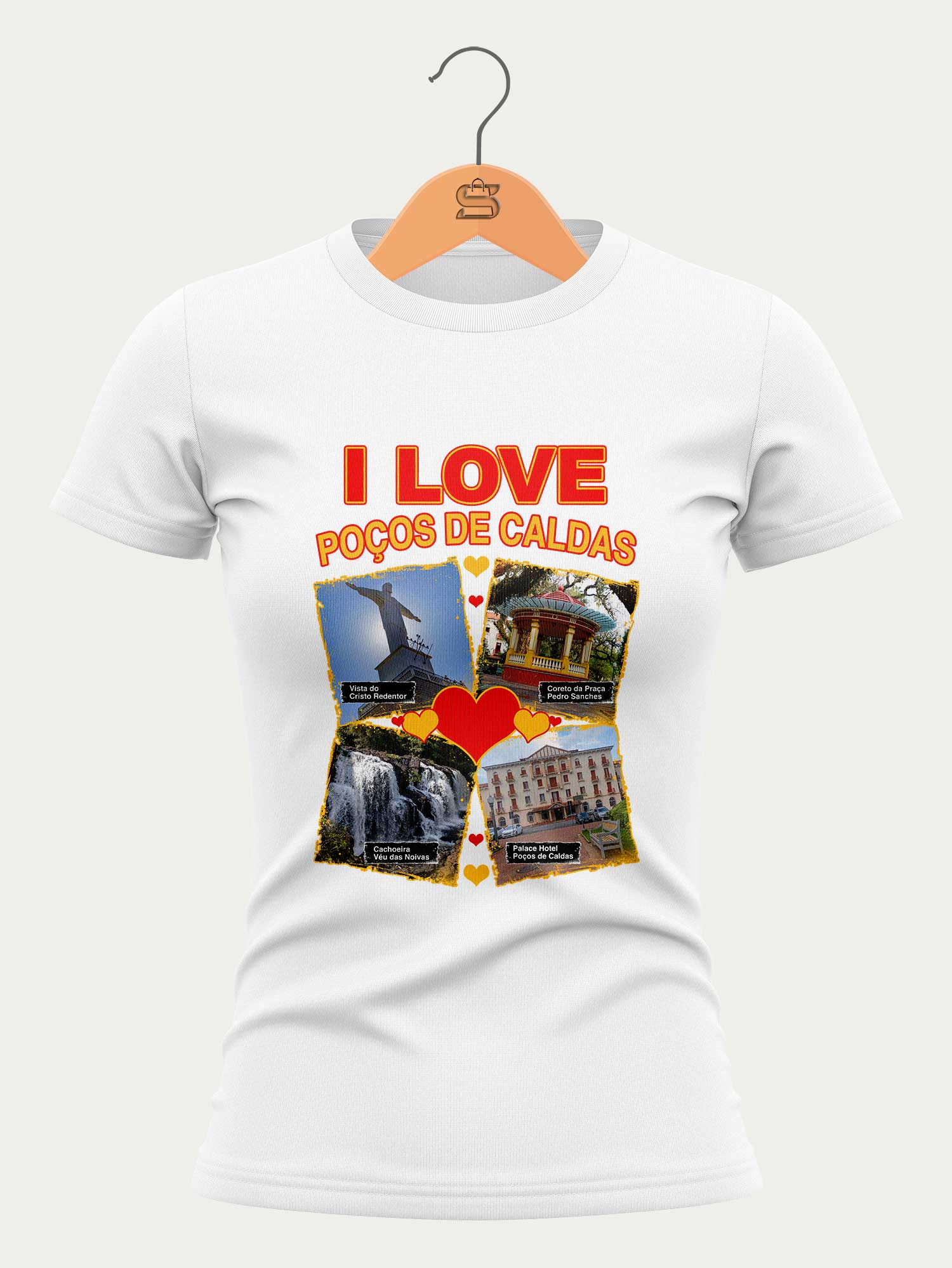 Camiseta Amo Poços de Caldas - Branca - Feminina