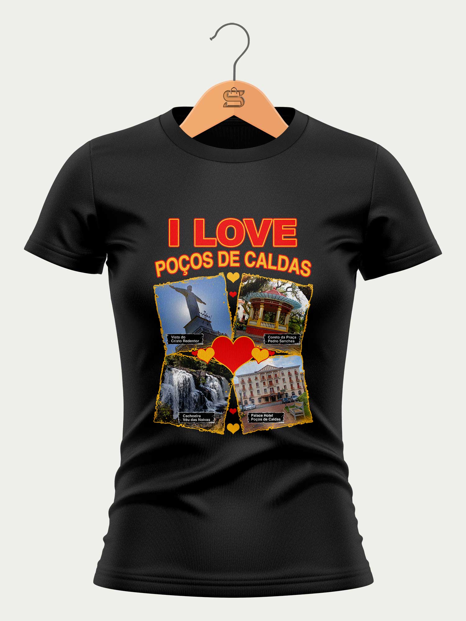 Camiseta Amo Poços de Caldas - Preta - Feminina