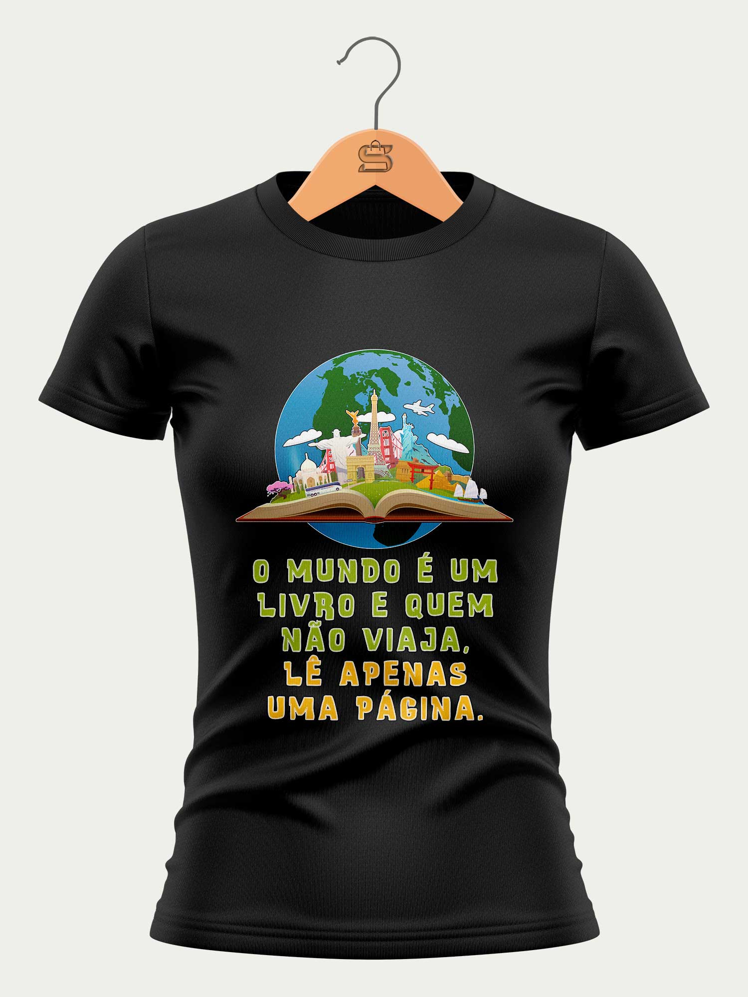 Camiseta O Mundo é um Livro - Preta - Feminina