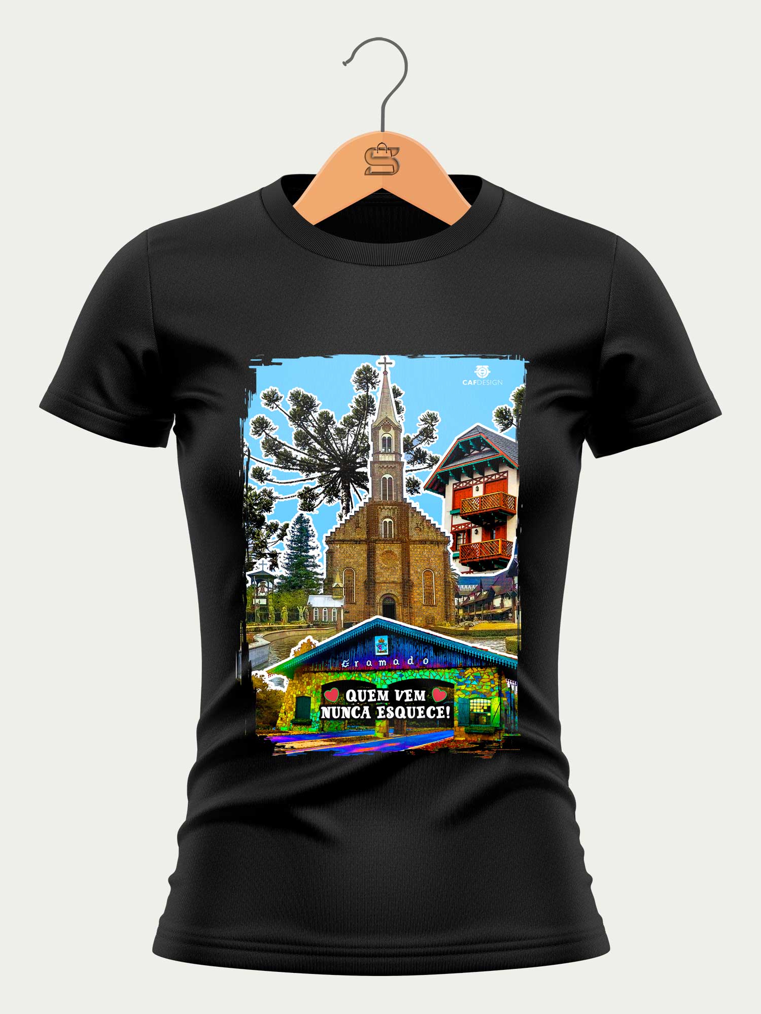 Camiseta Venha Conhecer Gramado - Preta - Feminina